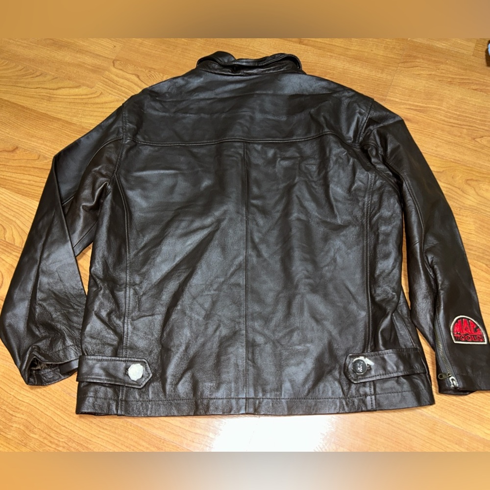 Mac Tools Brown Leather Jacket Medium Patch Rare … - image 4